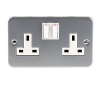 RS PRO Prise double intérieure, acier revêtu de métal gris, 1 pôle/13 A