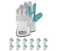 RS Super V Lot de 12 paires de gants de montage en cuir/DOCKER-TYP/Taille 10 Gris/Bleu/Gants de travail/Gants de travail renforcés avec du cuir de vachette fendu