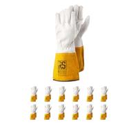 RS Tigon Lot de 12 paires de gants de montage en cuir de vachette de qualité supérieure - Taille 8 - Blanc et jaune - Gants de travail en cuir robuste
