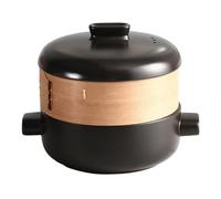 RSBFER Casserole en céramique de Style japonais avec panier vapeur, ustensiles de cuisine antiadhésifs et résistants à la chaleur pour ragoûts et soupes,Noir,1.5L