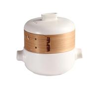 RSBFER Cocottes japonaises, cocotte en céramique, marmite à ragoût à vapeur avec panier vapeur, antiadhésive, résistante à la chaleur ,Blanc,2.5L