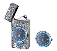 RSBYE Briquet Dragon avec Fonction Horloge, Briquet Electrique Rechargeable USB avec Un Beau Cadran, Briquet Personnalisé avec Indicateur de Batterie, Briquet pour Homme et Femme (Argenté)