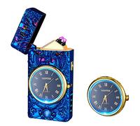 RSBYE Briquet Dragon avec Fonction Horloge, Briquet Electrique Rechargeable USB avec Un Beau Cadran, Briquet Personnalisé avec Indicateur de Batterie, Briquet pour Homme et Femme (Bleu)
