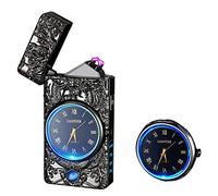 RSBYE Briquet Dragon avec Fonction Horloge, Briquet Electrique Rechargeable USB avec Un Beau Cadran, Personnalisé avec Indicateur de Batterie, pour Homme et Femme (Noir)