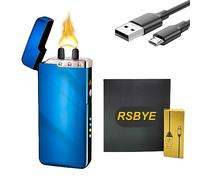 RSBYE Briquet Electrique à Grande Flamme, Briquet Rechargeable avec Décoration en Strass, Briquet USB avec Technologie de Revêtement PVD, Briquet Personnalisé avec Indicateur de Batterie (Bleu)