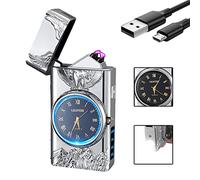 RSBYE Briquet Electrique Aigle avec Fonction Horloge, Briquet Electrique Rechargeable USB avec Un Beau Cadran, Briquet Personnalisé avec Indicateur de Batterie, Briquet pour Homme et Femme (Argenté)