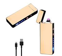 RSBYE Briquet Electrique, Briquet Electrique à Double Arc, Briquet USB avec Revêtement PVD, Briquet Electrique Rechargeable USB, Briquet Personnalisé pour Homme et Femme (Doré)