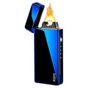RSBYE Briquet Electrique Briquet Personalise Briquets Tempete Briquets Rechargeables Corps Metal Affichage Batterie Venteux Puissant Arome Foyer Camping Cadeau (Bleu)