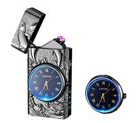 RSBYE Briquet Electrique Dauphin avec Fonction Horloge, Briquet Electrique Rechargeable USB avec Un Beau Cadran, Briquet Personnalisé avec Indicateur de Batterie, Briquet pour Homme et Femme (Noir)