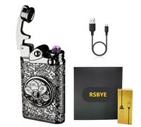 RSBYE Briquet Electrique Elégante, Briquet Personnalisé Double Arc, Briquet Cool avec Indicateur de Batterie, Briquet Electrique Rechargeable USB, Briquet pour Homme et Femme avec Boîte Cadeau (Noir)