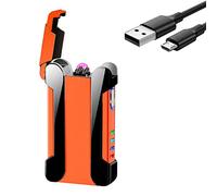 RSBYE Briquet Électrique Personnalisé Double Arc avec Indicateur de Batterie - Rechargeable USB pour Homme et Femme - Boîte Cadeau Incluse (Orange)