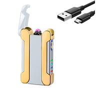 RSBYE Briquet Électrique Personnalisé Double Arc - Cool Avec Indicateur de Batterie, Rechargeable USB Pour Homme et Femme - Boîte Cadeau (Argenté)