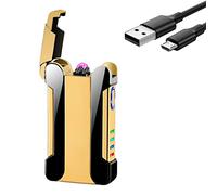 RSBYE Briquet Électrique Personnalisé Double Arc - Cool Avec Indicateur de Batterie, Rechargeable USB - Pour Homme et Femme Avec Boîte Cadeau (Doré)