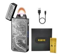 RSBYE Briquet Tempête avec Technologie de Revêtement PVD, Briquet Plasma avec Indicateur de Batterie, Briquet Electrique Rechargeable USB, Briquet Personnalisé pour Homme, Cadeaux Homme… (Dragon Noir)