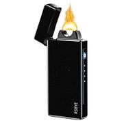 RSBYE Briquet Tempête avec Technologie de Revêtement PVD, Briquet Plasma avec Indicateur de Batterie, Briquet Electrique Rechargeable USB, Briquet Personnalisé pour Homme, Cadeaux Homme (Noir Pâle)