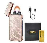 RSBYE Briquet Tempête Avec Technologie de Revêtement PVD, Plasma Avec Indicateur de Batterie, Électrique Rechargeable USB, Personnalisé Pour Homme, Cadeaux Homme (Dragon Doré)