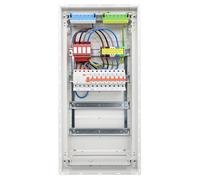 RSE Boîte à fusibles câblée encastrée pour mur creux avec répartiteur de vide Hager, encastrée 4 rangées VU48NC, 1 FI 4 broches + 8 LS B16A, avec protection contre les surtensions