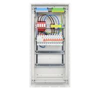 RSE Boîte à fusibles câblée encastrée pour mur creux avec répartiteur de vide Hager, encastrée 4 rangées VU48NC, 1 FI 4 broches + 1 3 broches + 5 LS B16A 1 pôle, avec protection contre les surtensions