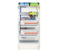 RSE Boîte à fusibles câblée encastrée pour mur creux avec répartiteur de vide Hager, montage en saillie, 4 rangées VA48CN, 2 FI 4 broches + 16 LS B16A, sans protection contre les surtensions