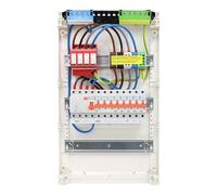 RSE Boîte à fusibles câblée encastrée pour mur creux avec répartiteur de vide Hager, montage en saillie, 3 rangées VA36CN, 1 FI 4 broches + 1 3 broches + 5 LS B16A 1 pôle, avec protection contre les