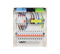 RSE Boîte à fusibles câblée encastrée pour mur creux avec répartiteur de vide Hager, montage en saillie 2 rangées VA24CN, 1 FI 4 broches + 12 LS B16A, sans protection contre les surtensions