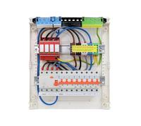 RSE Boîte à fusibles câblée encastrée pour mur creux avec répartiteur de vide Hager, montage en saillie 2 rangées VA24CN, 1 FI 4 broches + 1 3 broches + 5 LS B16A 1 pôle, avec protection contre les