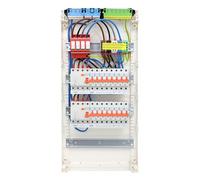 RSE Boîte à fusibles câblée encastrée pour mur creux avec répartiteur de vide Hager, montage en saillie, 4 rangées VA48CN, 2 FI 4 broches + 16 LS B16A, avec protection contre les surtensions