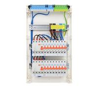 RSE Boîte à fusibles câblée encastrée pour mur creux avec répartiteur de vide Hager, montage en saillie, 3 rangées VA36CN, 2 FI 4 broches + 16 LS B16A, sans protection contre les surtensions