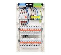 RSE Boîte à fusibles câblée encastrée pour mur creux avec répartiteur de vide Hager, montage en saillie, 3 rangées VA36CN, 1 FI 4 broches + 24 LS B16A, sans protection contre les surtensions