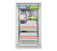 RSE Boîte à fusibles câblée encastrée pour mur creux avec répartiteur de vide Hager, paroi creuse 3 rangées VH36NC, 1 FI 4 broches + 24 LS B16A, sans protection contre les surtensions