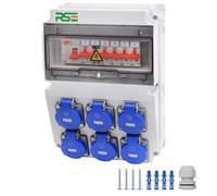 RSE Répartiteur de courant mural, entièrement câblé à 230 V, adapté à la prise avec compteur IP65, 8 x 230 V, avec interrupteur LS et FI, 6 x 230 V
