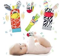 Rseuphiee 4 Pièces Bébé Poignet Et Chaussettes Hochet, Jouets Poignet De Bell Strap Hochets Et Chaussette Pied Finder Pour Les Bébés De 0 À 12 Mois Garçons Filles Développement Sensoriel Cadeau