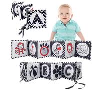 Rseuphiee Livre de Contraste pour bébé, Miroir pour Bébé avec Livre Pétrissant, Miroir Bébé Pliable, Motif Noir et Blanc très Contrasté, Livre en Tissu Doux pour 0-3 Moïs garçons et Filles.