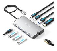 RSHTECH 9 en 1 USB C Hub Multiport Adapter avec 4K HDMI, 10Gbps USB3.2 Ports (2C + 1A), 3 USB-3.0 5Gbps Data Ports, 100W PD, Gigabit Ethernet, Aluminum USB-C Dongle for MacBook, Laptops and More