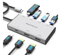 RSHTECH Adaptateur multiport USB C 7 en 1 avec 2 ports HDMI 4K @ 60 Hz, ports de données USB-3.0 (3 A + 1C), 100 W PD, station d'accueil USB-C en aluminium double moniteur pour ordinateurs portables