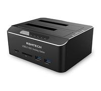 RSHTECH Aluminium Stations d'accueil USB 3.0 Double Baie, RSH-DS02 | Dock Disque pour Disque Dur 2,5"/3,5" SATA HDD SSD, Fonction Clonage Hors Ligne Prend en Charge UASP, 2x16TB, 6 Gbps, SD/TF