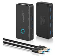 RSHTECH Hub USB 3.0 2 en 5 Sorties USB 3.0 Hub de Partage USB KM en Aluminium avec 4 ports USB 3.0, prise Audio 3,5 mm et 2 Câbles USB 3.0 pour Imprimantes, Claviers, Disques durs et Souris