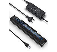 RSHTECH Hub USB 3.0 Aluminium, 16 Ports USB 3.0 Hub, RSH-A16 | avec 100W Alimentation, Répartiteur Multiport USB 3.0, Pour Transfert de Données, avec Interrupteur On/Off et LED