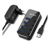 RSHTECH Hub USB Alimenté, Hub USB 3.0 4 Ports Splitter USB 3.0 avec 10W(5V/2A) Alimentation Externe Multi Port USB Hub, pour Transfert Données, Commutateurs Individuels et Indicateur LED