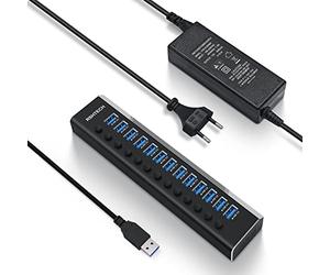 RSHTECH RSH-A13-5 Hub USB actif 3.0 avec bloc d'alimentation 72 W (12 V/6 A), 13 ports avec câble de données de 100 cm, pour chargement et transfert de données, qualité professionnelle professionnelle