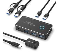 RSHTECH Switch USB 3.0/USB-C 2 Ordinateurs Partageant 4 Ports de Données USB 3.0 (1C+3A), Sélecteur Commutateur USB avec 2 Câbles et Télécommande pour PC, Ordinateur Portable, Souris et Imprimante