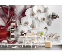 rskjdghshd Magnifique papier peint mural 3D représentant un cygne, une orchidée et un papillon, pour salon, chambre et café, 250 x 175 cm