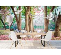rskjdghshd Papier peint 3D motif cerisier en fleurs, tronc d'arbre, pigeon, paysage, décoration de salon, café, restaurant, 300 x 210 cm