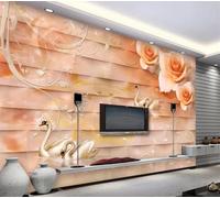 rskjdghshd Papier peint 3D motif cygne, motif floral et géométrique, pour salon, chambre à coucher, café, 400 x 280 cm