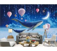 rskjdghshd Papier peint 3D représentant un ciel étoilé, un océan et de gros poissons, décoration murale pour café et restaurant, 150 x 105 cm