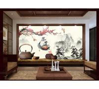rskjdghshd Papier peint 3D représentant un paysage de fleurs de prunier, une culture du thé, une peinture décorative, un café, un restaurant, 430 x 300 cm
