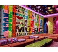 rskjdghshd Papier Peint À La Mode Couleur Planche De Bois Police Créative Anglais Muisc Thème Bar Restaurant Occidental Fond Mural Après-midi Thé Café Papier Peint,3D,200x140cm