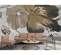 rskjdghshd Papier Peint À L'huile De Lotus Doré Et Noir, Art Moderne À L'encre, Peinture À L'huile, Mur De Fond De Canapé TV, Chambre À Coucher, Salon, Étude Murale,3D,150x105cm