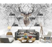 rskjdghshd Papier peint abstrait tête de cerf géométrique triangle bloc de couleur décoration de salon peinture café restaurant mural, 3D, 250x175cm