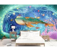 rskjdghshd Papier peint aquarelle créatif avec gros poissons et baleine dans le ciel, peinture décorative pour café et restaurant, 3D, 430x300cm